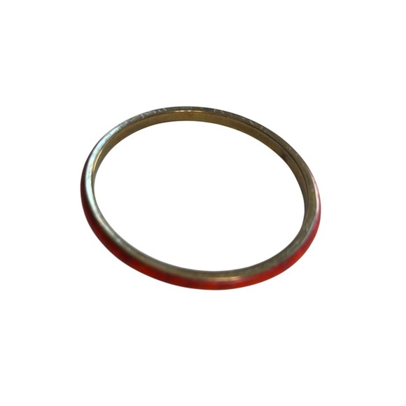 Vintage Brass & Red Enamel Bangle Bracelet - Picture 1 of 8